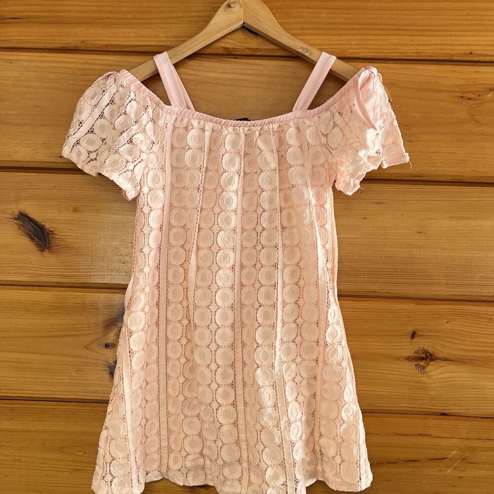 My Michelle Girls Sz 10 Lace Crochet Dress Pink Lined (Big Girls)